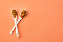 Organic Fenugreek Seeds In Two Ceramic Spoons - Foenum Graecum