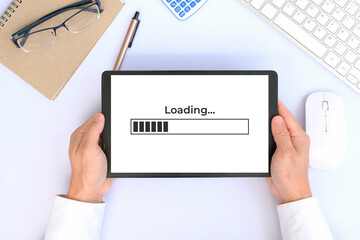 Poster - hand used tablet with concept of improving website loading speed