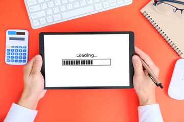 Poster - Hand used tablet with concept of improving website loading speed