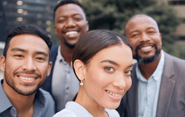 Poster - making memories together. shot of a group of businesspeople standing outside together.