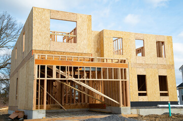 frame and walls of plywood new house