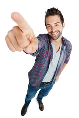 Poster - It doesnt get any bigger than this. Studio shot of a young man pointing against a white background.