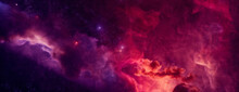 Outer Space Wallpaper. Contemporary Nebula Panorama With Pink And Purple Colors.