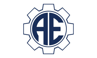 AE two letter monogram type mechanical | industrial | engineering  creative initials letter with gear icon logo design vector template.