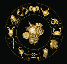 Circle Flower Of Astrology Design.horoscope Circle With Signs Of Zodiac Set Vector.signs Such As A Aries, Taurus, Gemini, Cancer, Leo, Virgo, Libra, Scorpio, Sagittarius, Capricorn,aquarius, Pisces.