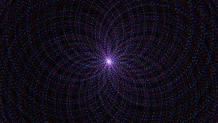 Wall Mural - chaotic multi-color particles form concentric floral style patterns, flicker, evolve, then fade to b