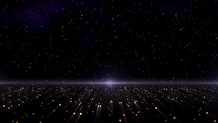 Wall Mural - An abstract field of shining particles slowly fly towards us.