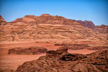 Wall Mural - Extraordinary mountain desert landscape, Wadi Rum Protected Area, Jordan.