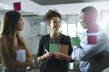 Aufkleber - brainstorming helps them prep for new projects. shot of a group of young businesspeople brainstormin