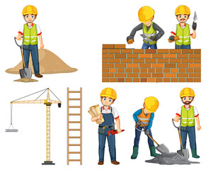 Wall Mural - Construction worker set with man and tools