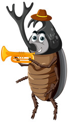 Canvas Print - A beetle playing trumpet cartoon character