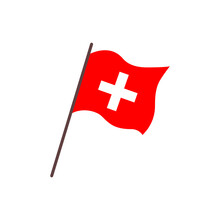 Waving Flag Of Switzerland Country. Isolated Swiss Red Flag With White Cross. Vector Flat Illustration