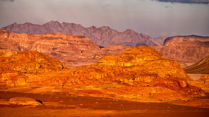 Wall Mural - Extraordinary mountain desert landscape, Wadi Rum Protected Area, Jordan.