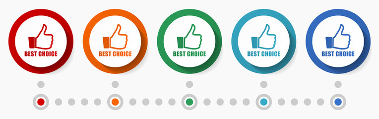 Leinwandbilder - Best choice, business concept vector icon set, flat design colorful buttons, infographic template in 5 color options