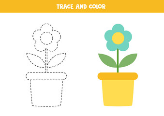 Wall Mural - Trace and color cartoon flower. Worksheet for children.