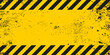 © Hero Design - Dirty old grunge black and yellow warning striped line background template. Construction safety sign banner