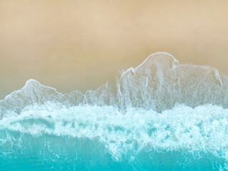 Canvas Print - Aerial  top view of  the beach wave on tropical sea in summer background