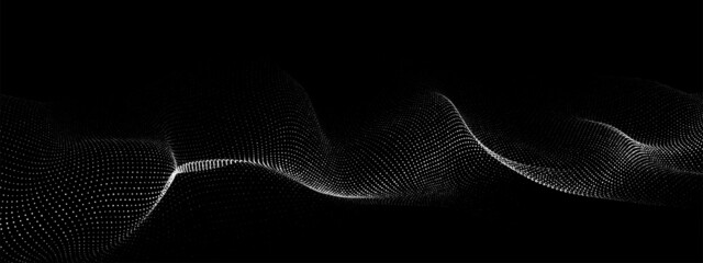 Poster - Digital dynamic wave of particles. Vector abstract black futuristic background. Big data visualization.