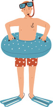 Man With Swimming Circle Cartoon Illustration