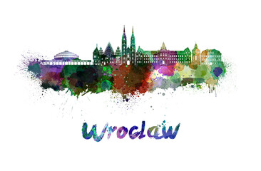 Wroclaw skyline in watercolor