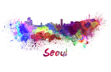 Wall Mural - Seoul skyline in watercolor
