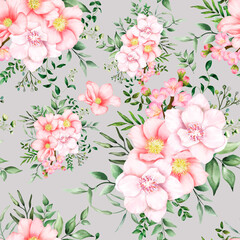  Hand drawn watercolor romantic floral seamless pattern