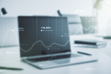 Aufkleber - Abstract creative analytics data spreadsheet on modern computer background, analytics and analysis concept. Multiexposure