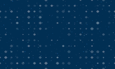 Poster - Seamless background pattern of evenly spaced white vision symbols of different sizes and opacity. Vector illustration on dark blue background with stars