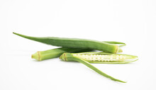 Sliced Okra Isolated On The White Backgroud.