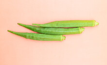 Fresh Okra Isolated On Colorful Background, Top View