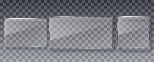 Set of glass rectangle. Glass plate mock up. Vector illustration