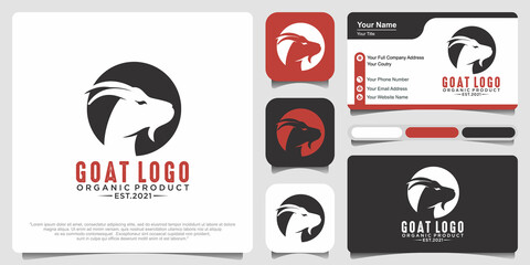 Goat logo design template with business card