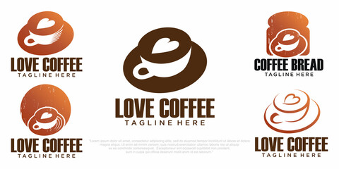 Wall Mural - set of cup and love coffee logo design vector