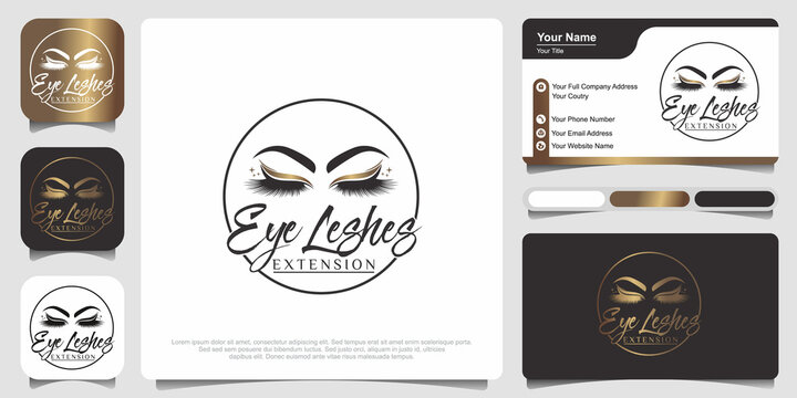 Eyelash extension logo design template with business card