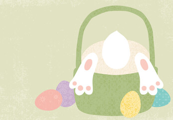 Wall Mural - An Easter bunny diving into a basket, in a cut paper style with textures
