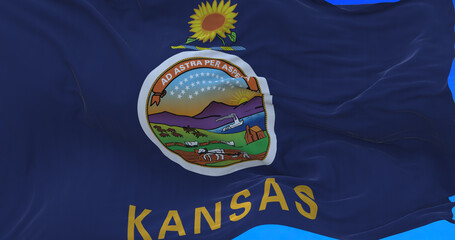 Wall Mural - Amazing waving Kansas state flag. Kansas is a state in the Midwestern United States. Its capital is Topeka and its largest city is Wichita.