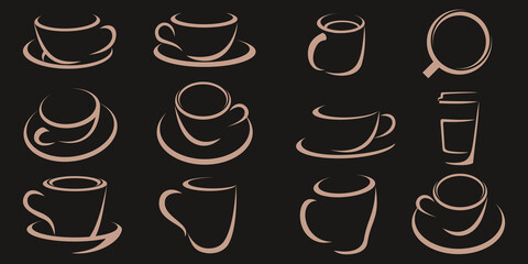 Wall Mural - Coffee cup icon set logo design template. Vector coffee shop labels.