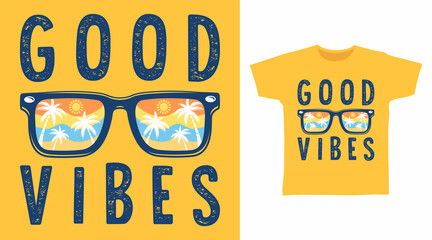 Wall Mural - Good vibes typography with glasses cartoon tshirt concept design