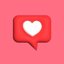 Heart, Social Networks As A Sign. White Heart In A Red Frame. Isolated On Pink Background 3d Illustration, Vector