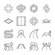 Roads icons set. Road forks icon. Road sections of different shapes. Line with editable stroke