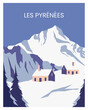 les pyrenees landscape vector illustration background. travel to france. suitable for art print, travel poster, postcard, greeting card.