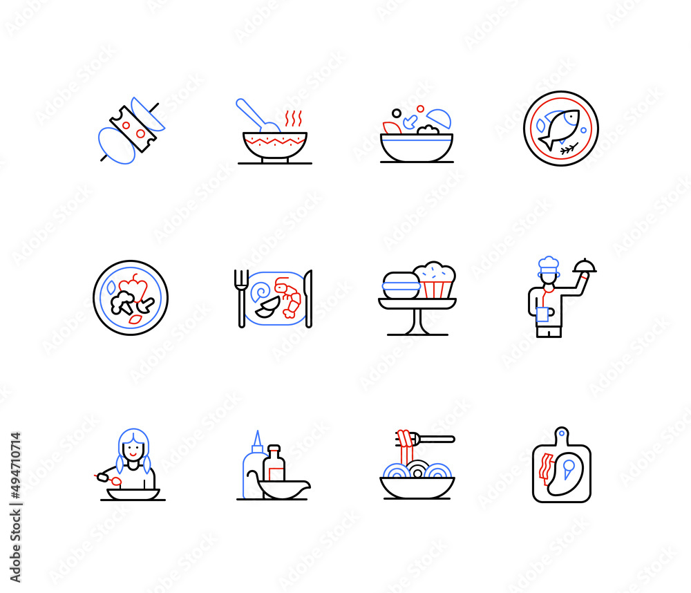 Restaurant food and menu - line design style icons Stock Vector | Adobe ...