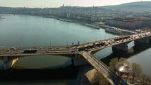 Drone Timelapse Over The Margaret Birdge, Budapest