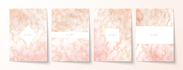 Wall Mural - luxury elegant backgrounds set. pink marble texture with gold veins and glossy copy space with shiny