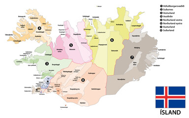 Poster - vector map of administrative divisions of Iceland