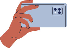 Hand Holding Phone With Modern Camera Cartoon Illustration