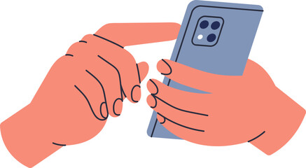 Wall Mural - hands holding phone and touching screen cartoon illustration