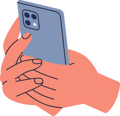 Wall Mural - hands holding phone colored cartoon illustration