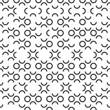Vector Illustration. Geometric Seamless Pattern. Contour Circle And Semicircle In The Form Of A Rhombus. Spotted Black - White Background. Simple Abstract Background With Polka Dots.