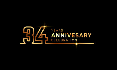 Wall Mural - 34 Year Anniversary Celebration Logotype with Golden Colored Font Numbers Made of One Connected Line for Celebration Event, Wedding, Greeting card, and Invitation Isolated on Dark Background